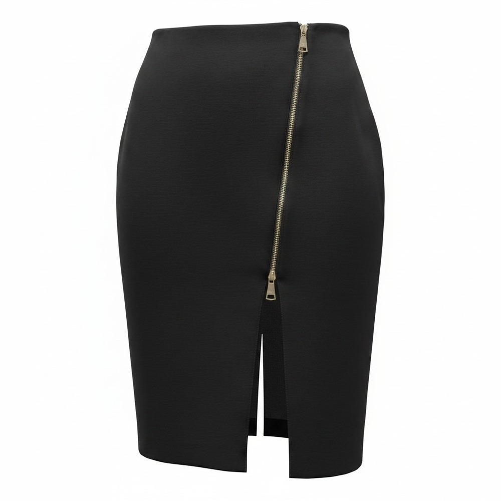 Pencil Skirt Bebe M Womens Black Back Zip Slit‎ Bodycon Midi 206DS101-T682